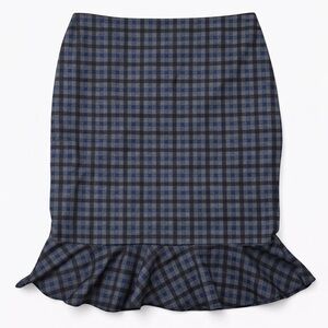 Plaid Pencil Skirt with Ruffled Hem